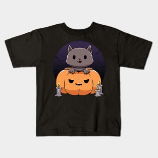 Cat in a Pumpkin Kids T-Shirt